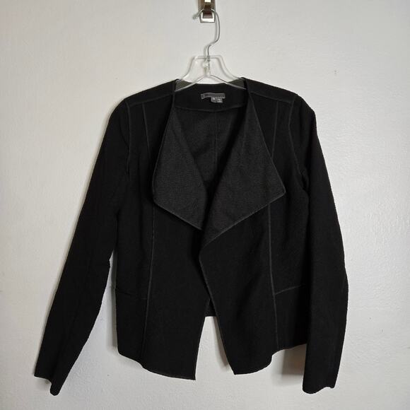 Vince Asymmetrical Boucle Open Front Jacket Black XS Capsule Wardrobe Versatile - Picture 4 of 16